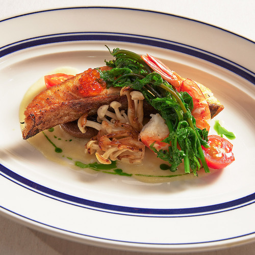 脆煎紅條石斑海魚 配澳洲明蝦示意圖